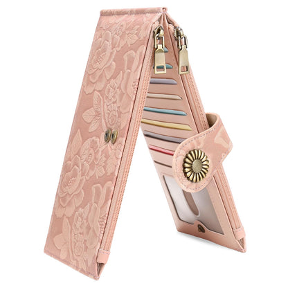 HOTFALAN MULE Slim Wallet for Women RFID Blocking Bifold Leather Card Holder | Vegan Leather RFID Wallet Women Ladies Clutch Purse Multi Card Wallet Case with 2 Zipper Pockets