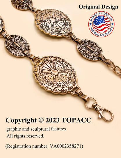 HOTTOPACC Western Metal Concho Belt for Women Cowgirl Chain Belts for Dresses Jeans Country Concert Outfit