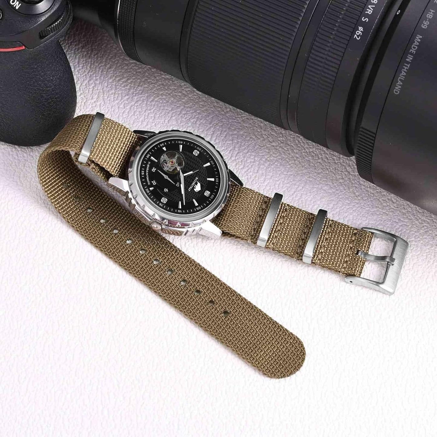 HOTBISONSTRAP Nylon Watch Bands for Men, One-Piece Military Watch Straps, 18mm 20mm 22mm