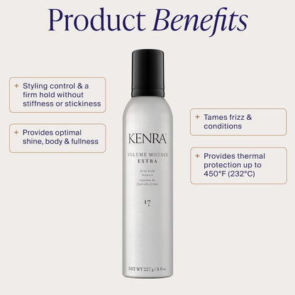 HOTKenra Volume Mousse Extra 17 | Firm Hold Mousse | Non-drying, Non-flaking Lightweight Formula | Tames Frizz & Conditions |Thermal Protection up to 450F| All Hair Types | 8 oz