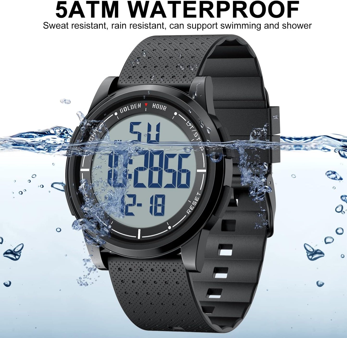 HOTGOLDEN HOUR Ultra-Thin Minimalist Sports Waterproof Digital Watches Men with Wide-Angle Display Rubber Strap Wrist Watch for Men Women
