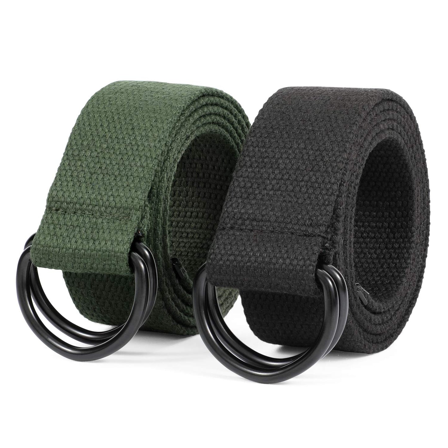 HOTJASGOOD Men Canvas Belt Web Fabric Casual Belt with Black Double D-ring 1 1/2" Wide Set of 2