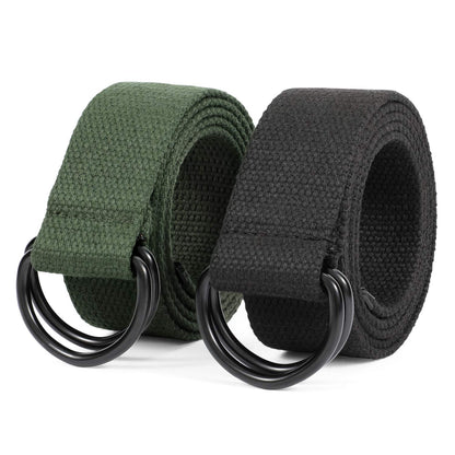 HOTJASGOOD Men Canvas Belt Web Fabric Casual Belt with Black Double D-ring 1 1/2" Wide Set of 2