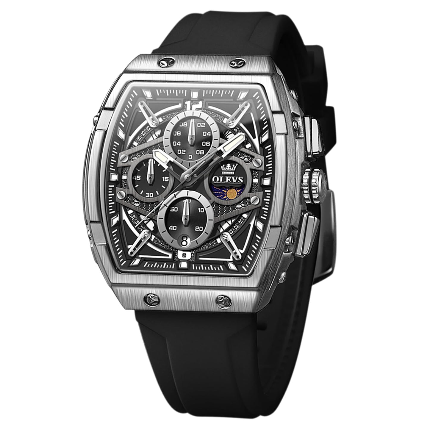HOTOLEVS Tonneau Square Mens Watches, Fashion Large Face Silicone Band Watches for Men, Multifunctional Chronograph Quartz Men Waterproof Watch