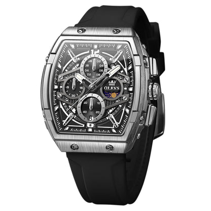 HOTOLEVS Tonneau Square Mens Watches, Fashion Large Face Silicone Band Watches for Men, Multifunctional Chronograph Quartz Men Waterproof Watch