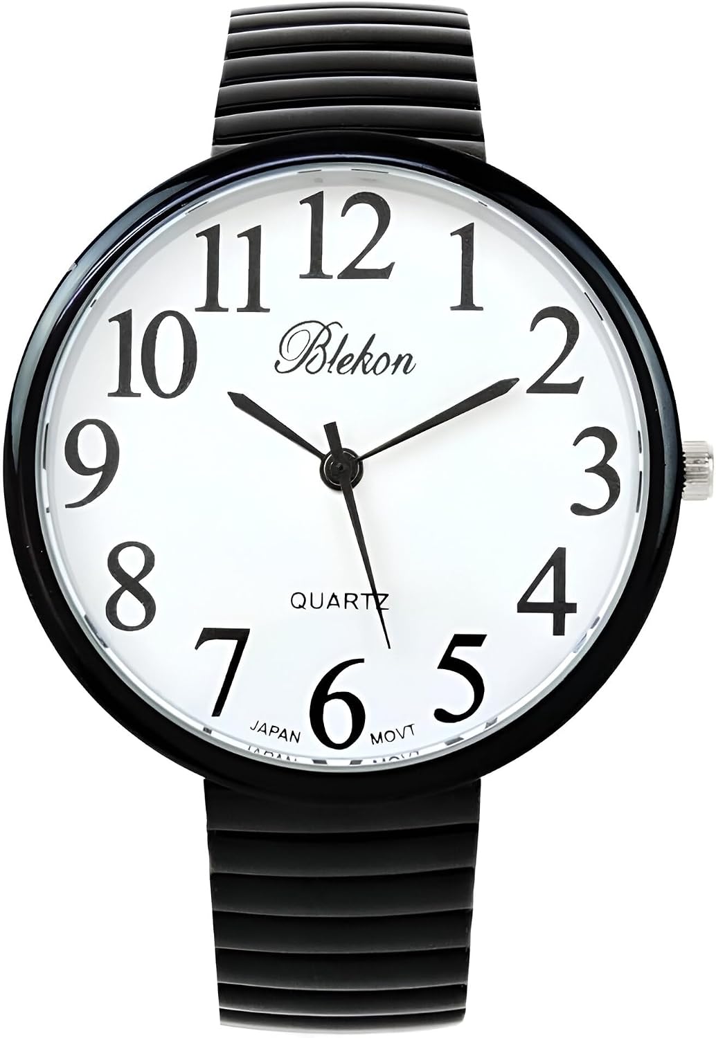 HOTGeneva STC Black Super Large Face Stretch Band Easy to Read Watch
