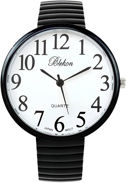 HOTGeneva STC Black Super Large Face Stretch Band Easy to Read Watch
