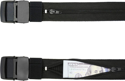 HOTMoney Belts for Travel for Men, Nylon Military Tactical Mens with Zinc Alloy Buckle, Security Money Belt with Hidden Money Pocket - Black