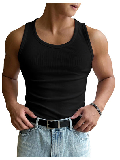 HOTCOZYEASE Men's Summer Sleeveless Tank Top Workout Gym Muscle Tank T Shirt | Workout Gym Casual Wear, Summer Basic Undershirt, Ribbed Knit Fabric, White Tank Top for Men
