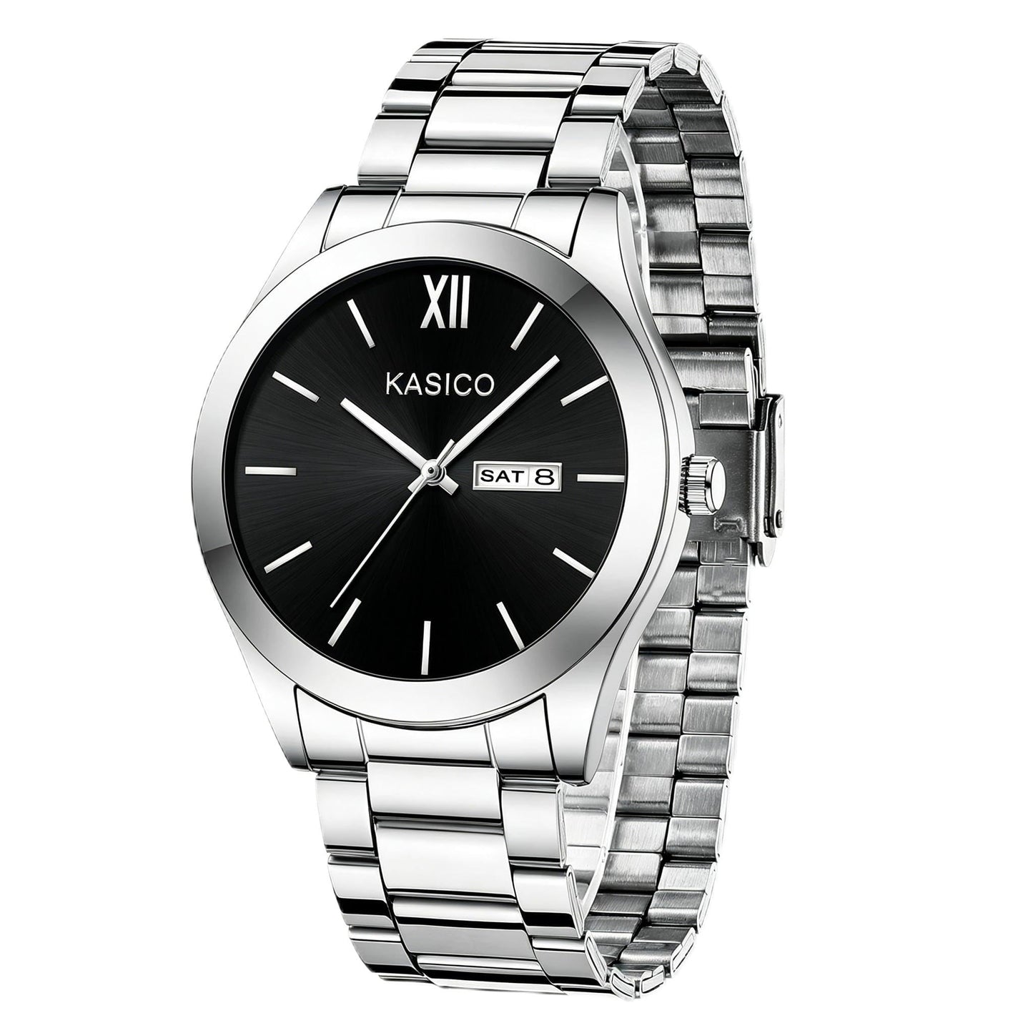 HOTKASICO Men's Watches Analog Dress Watch Minimalist Casual Classic Relojes para Hombres with Day-Date Display Stainless Steel Band Gift for Him (Black Gold Silver Blue)