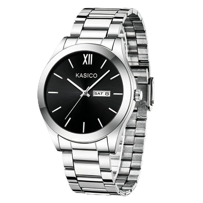 HOTKASICO Men's Watches Analog Dress Watch Minimalist Casual Classic Relojes para Hombres with Day-Date Display Stainless Steel Band Gift for Him (Black Gold Silver Blue)