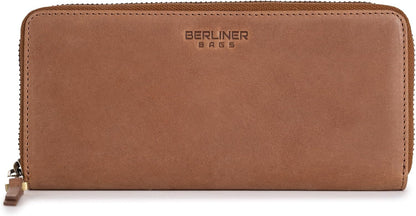 HOTBERLINER BAGS Genuine Leather Zip Wallet Women Palma, Gift Box – Brown | Soft Leather Zip Around Wallet, 14 Card Slots, 1 ID Window, 2 Bill Compartments, Zippered Coin Pocket, RFID Blocking