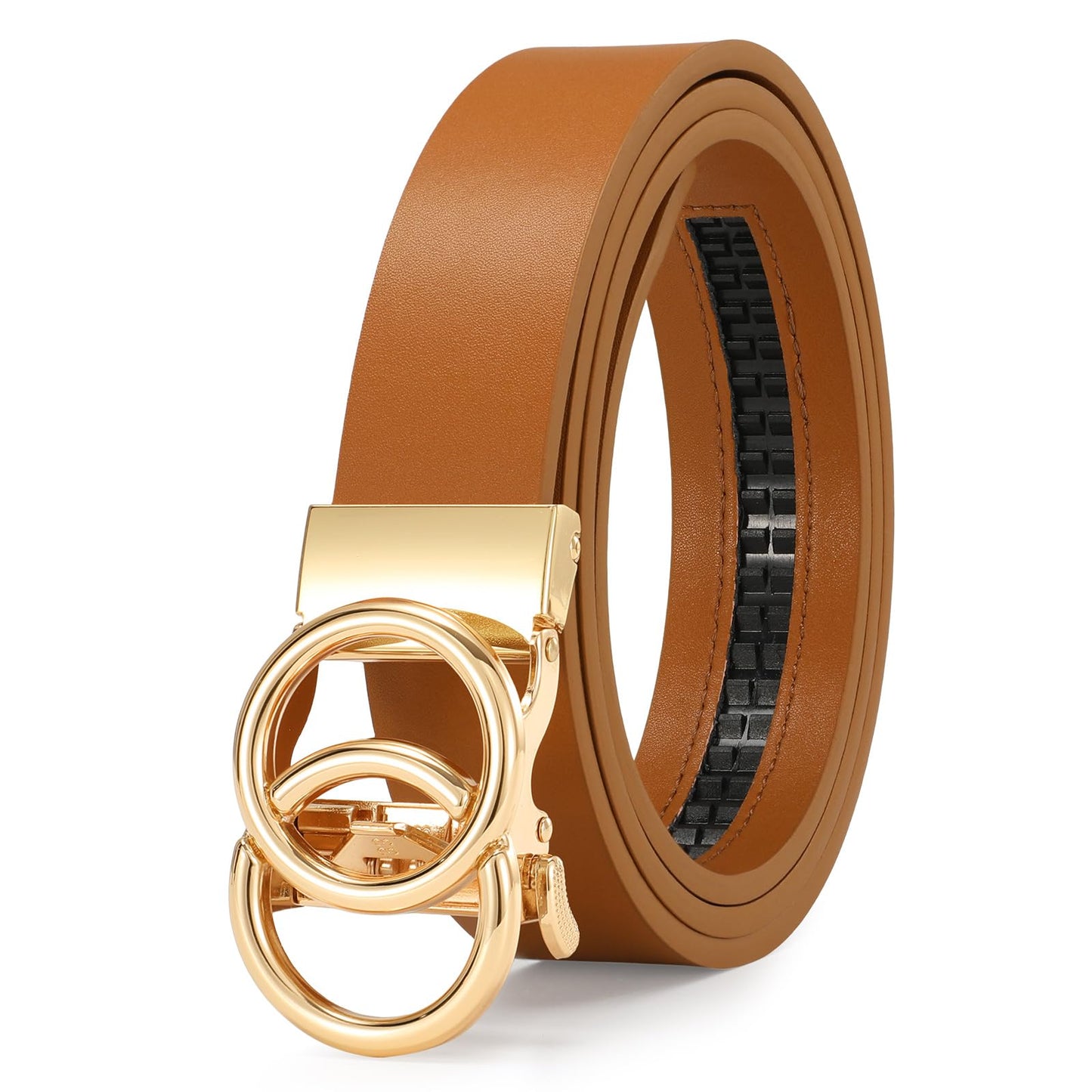HOTSUOSDEY Womens Ratchet Leather Belt for Jeans Dress Pants Ladies Adjustable No Holes Belt with Automatic Sliding Buckle,1.2"