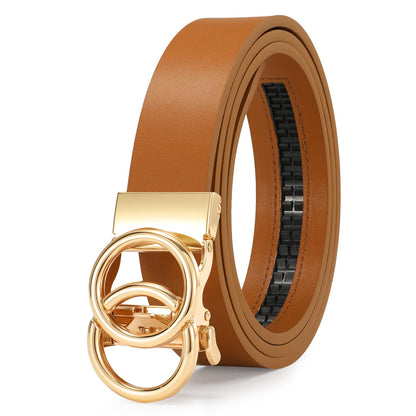 HOTSUOSDEY Womens Ratchet Leather Belt for Jeans Dress Pants Ladies Adjustable No Holes Belt with Automatic Sliding Buckle,1.2"