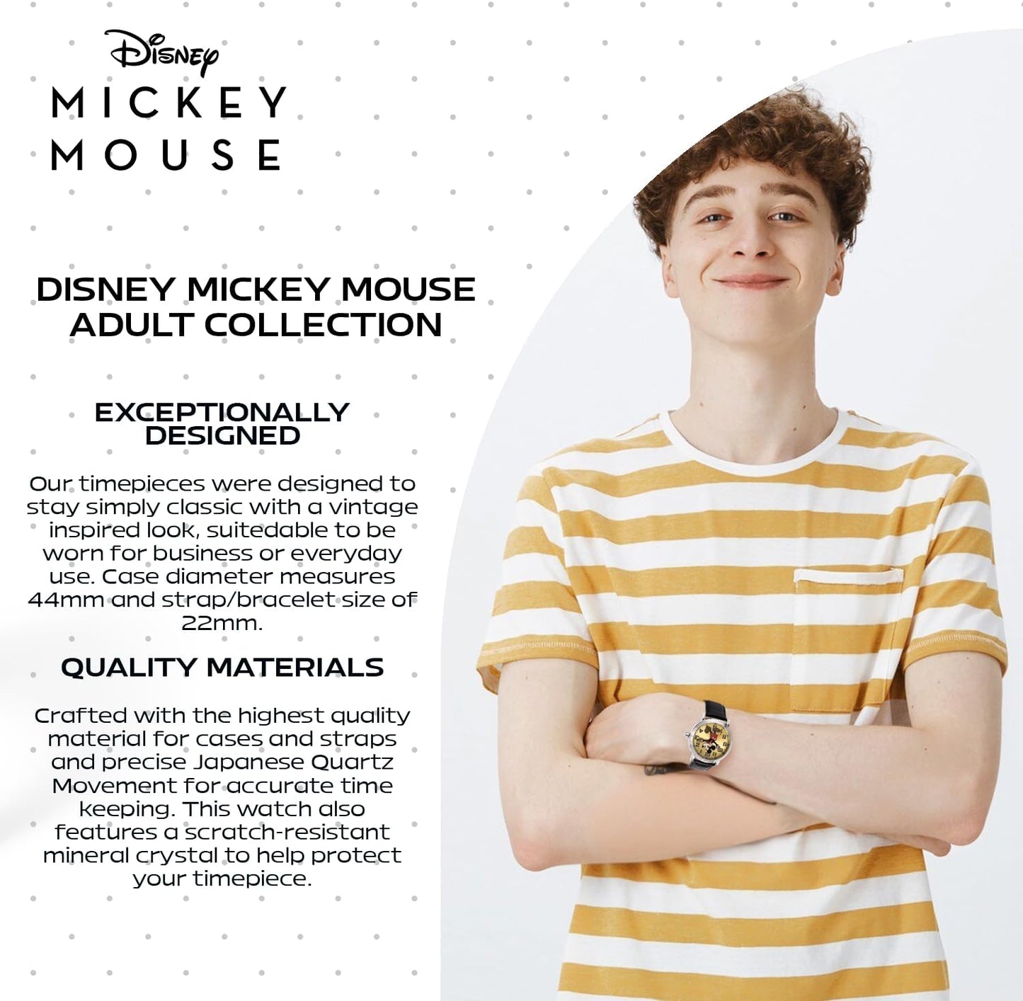 HOTFull Color Mickey Mouse Head Silhouette Watch for Men \u2013 Iconic Mickey Mouse Watches for Men \u2013 Stylish Watch \u2013 Classic Watches with Silver Dial &amp; Black Leather Bracelet