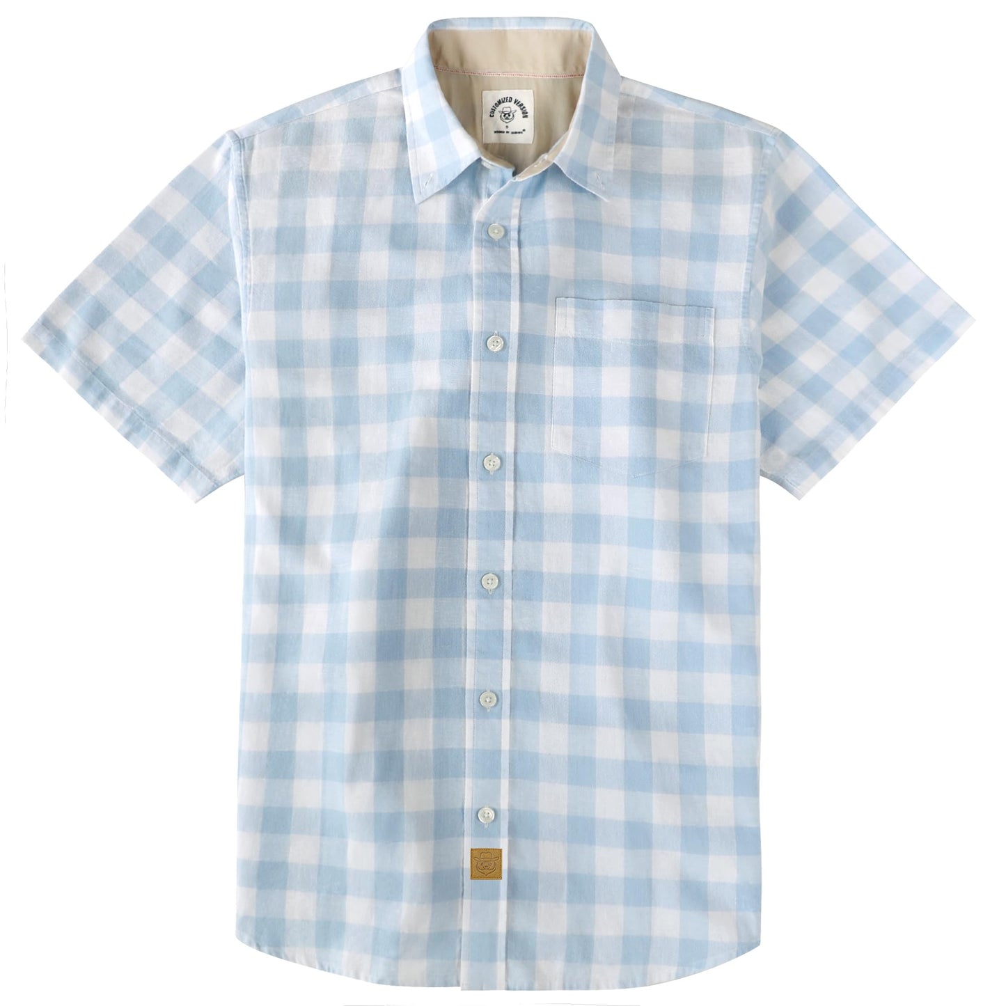 HOTDubinik® Mens Short Sleeve Button Down Shirts 100% Cotton Plaid Men's Casual Button-Down Shirts with Pocket