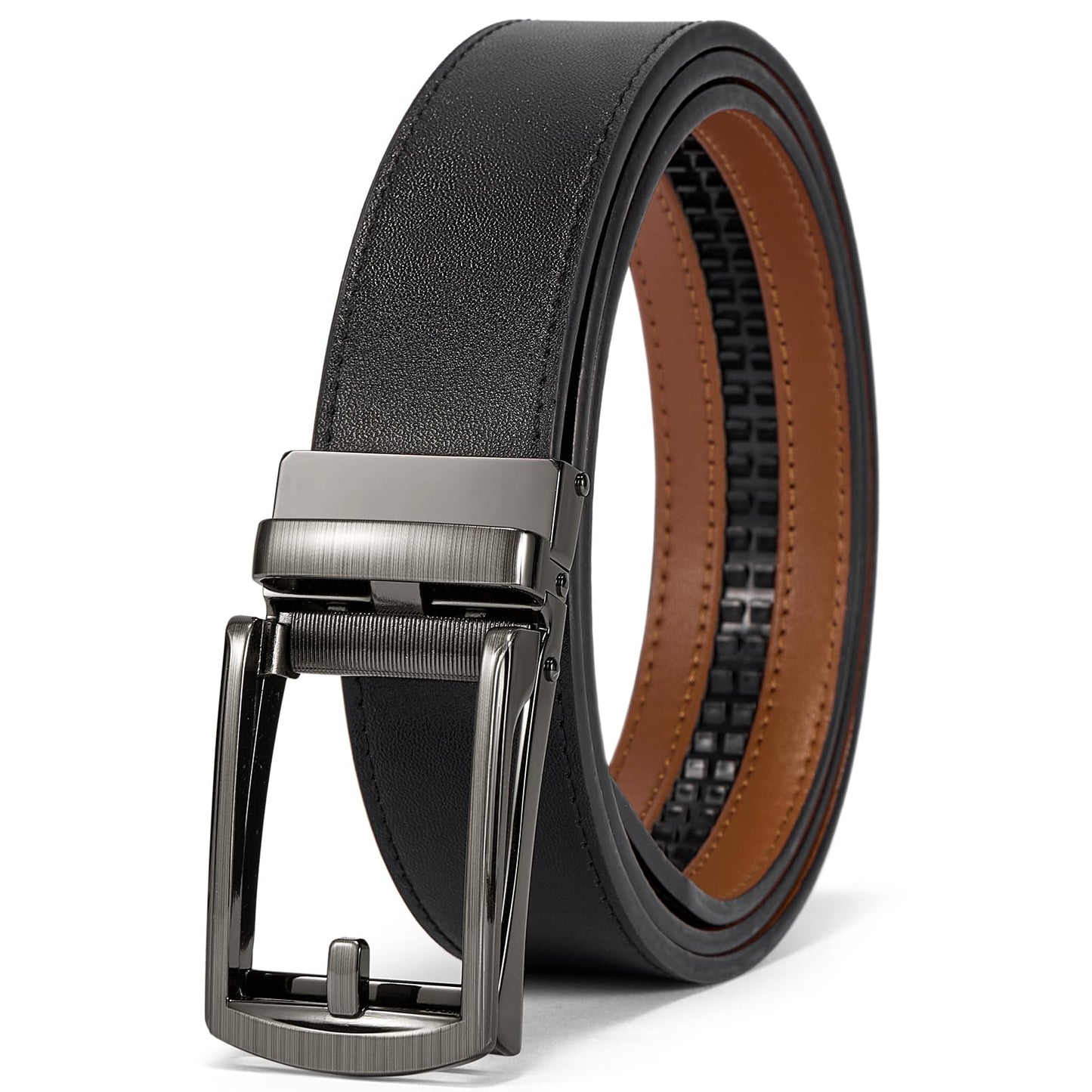 HOTBOSTANTEN Mens Belt Leather Ratchet 1 3/8'' Belt For Men Gift Dress and Casual with Adjustable Buckle, Trim to Fit