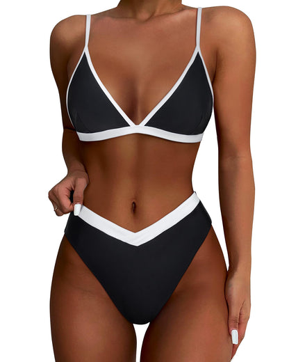 HOTSUUKSESS Women Triangle High Cut Bikini Sets Sexy High Waisted 2 Piece Swimsuit