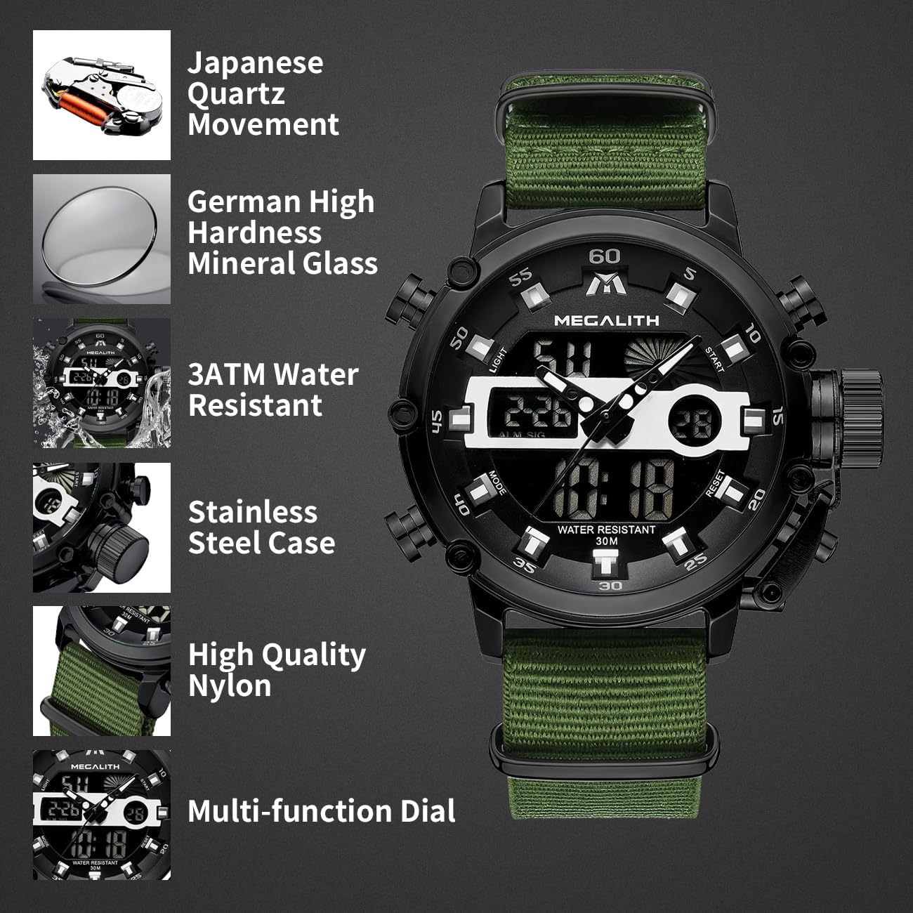 HOTMEGALITH Military Watches for Men Digital: Tactical Analog Sport Wristwatch | Dual Time Display, Waterproof, Heavy Duty Watch, LED Alarm Stopwatch, Date, Gifts for Husband Father, Anniversary Birthday