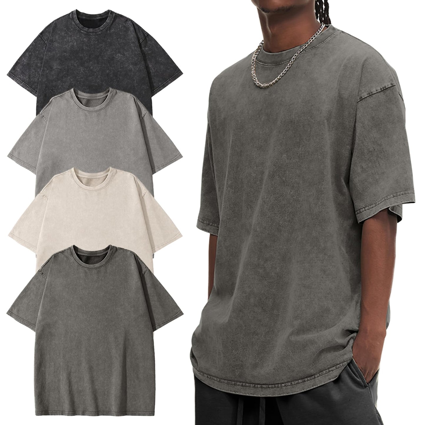 HOTEiscntd Mens Oversized T-Shirts Heavyweight Cotton Vintage Unisex Baggy Tee