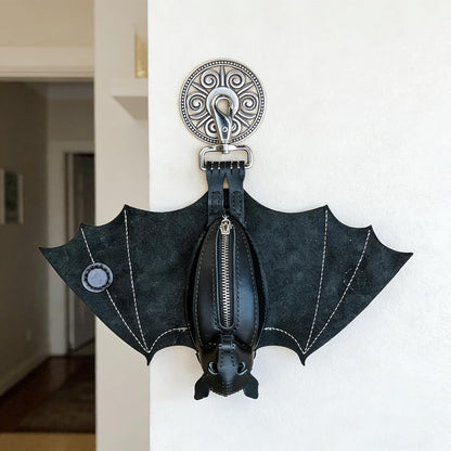 HOTLeather Suede Bat Keychain Wallet, Hand-Sewn Gothic Zippered Keychain Wallet with Wings, Upside-Down Hanging Pouch for Bags & Belts, Unique Gift for Women & Men (1)