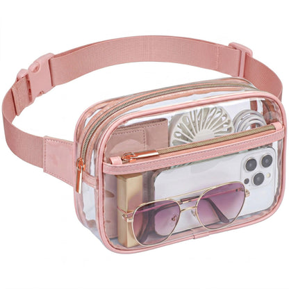HOTPackism Clear Fanny Pack Stadium Approved - Large Size 35-51 inches Adjustable Strap Clear Belt Bag for Women Men Transparent Waist Bag for Concerts, Sporting Events, Black | Adjustable 35-51 in Strap, Hands-Free, 2 Easy-Access Pockets, Water-Resistant