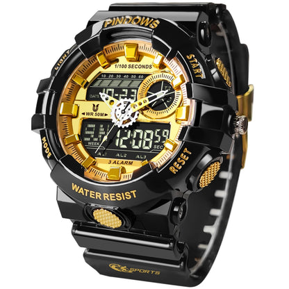 HOTPINDOWS Watches for Men, Transparent Gold Analog Digital Dual Time 50M Waterproof, LED Backlight Multifunctional with Alarms, Stopwatch, Ideal for Sports, Outdoor Activities, and Daily Wear