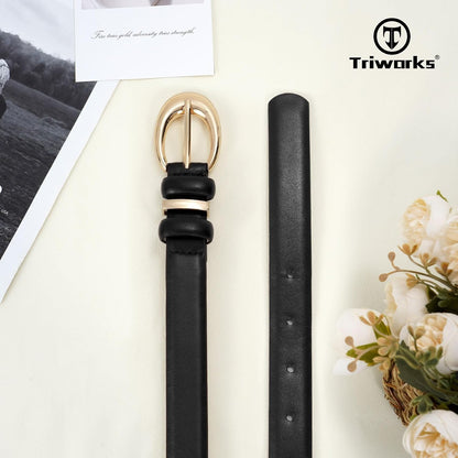 HOTTRIWORKS Women Leather Belt for Jeans Pants Fashion Ladies Skinny Faux Leather Dress belt with Gold Buckle