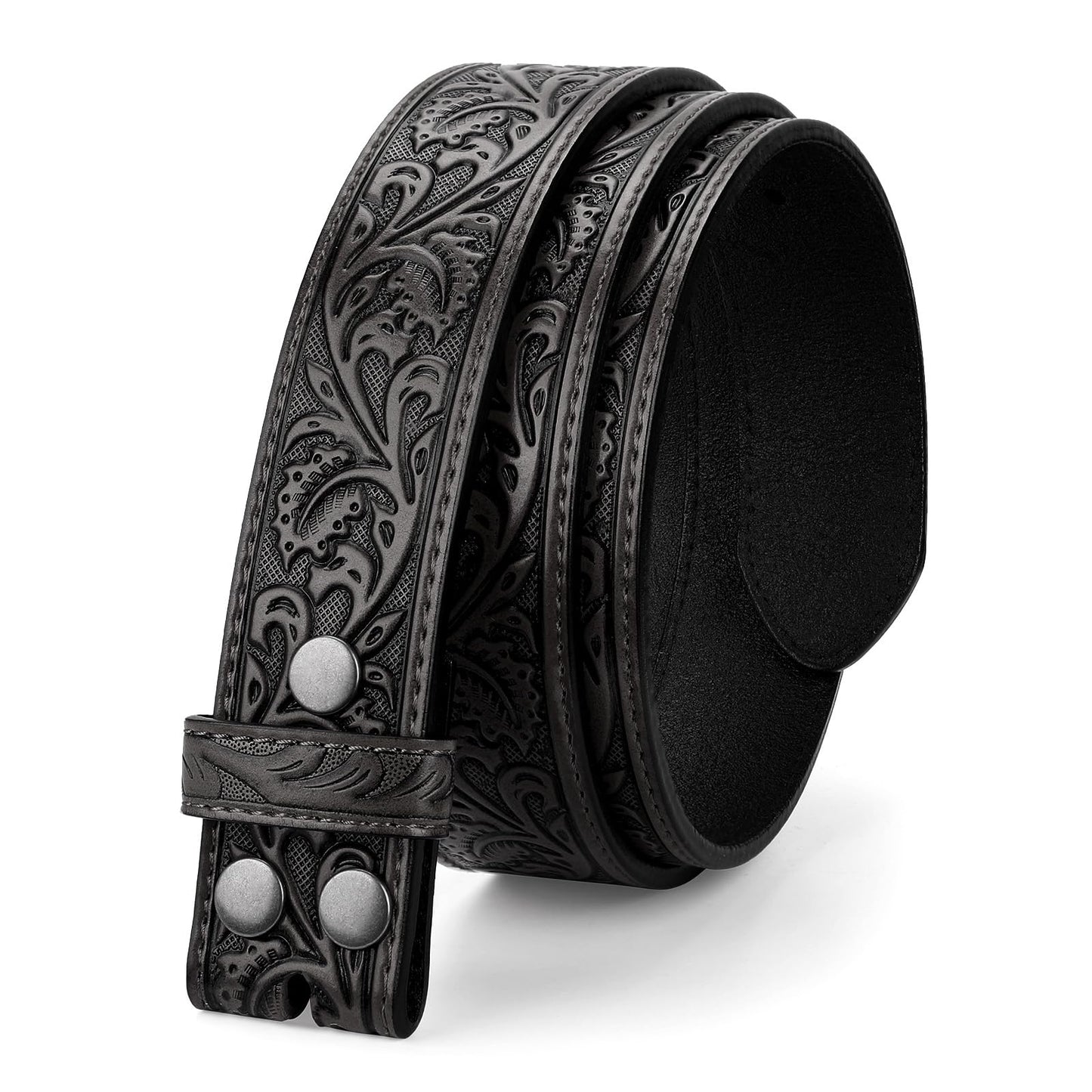 HOTTRIWORKS Western Belt Strap for Men without Buckle 1.5" Wide Floral Engraved Embossed Leather Belt Strap