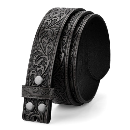 HOTTRIWORKS Western Belt Strap for Men without Buckle 1.5" Wide Floral Engraved Embossed Leather Belt Strap