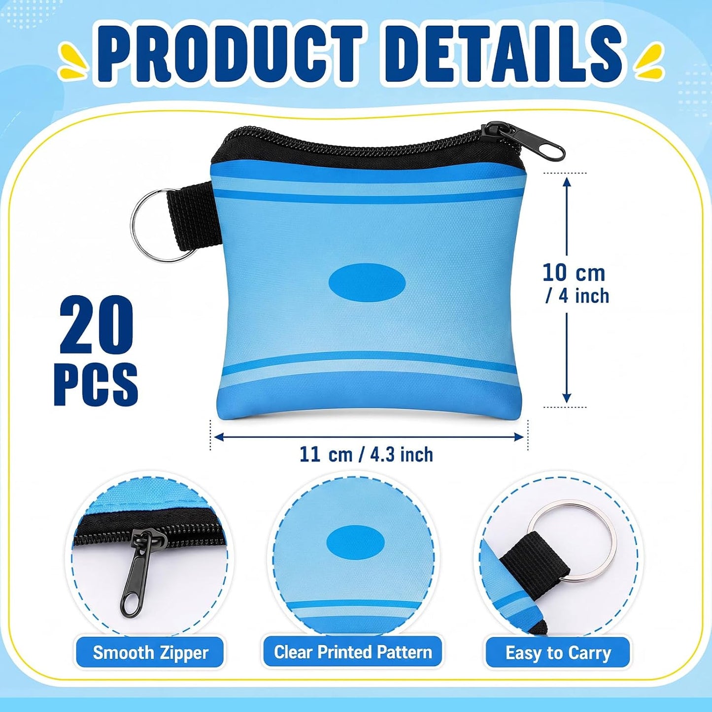 HOTRoowest 20 Pcs Pastel Back to School Gift Small Coin Purse Thank You Teacher Appreciation Gift Pencil Notebook Composition Change Purse Pouch with Zipper for Back to School Travel Storage Organizer