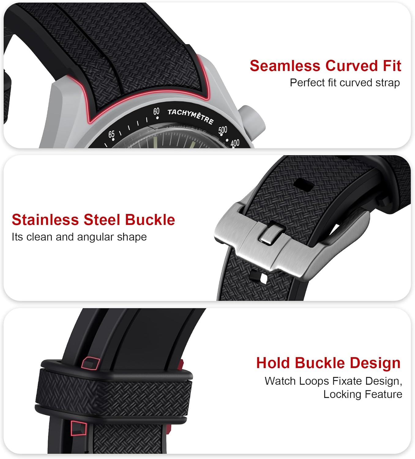 HOTStanchev Bands for Moonswatch Watch,Curved No Gap Soft Silicone Strap for Omega X Swatch Speedmaster 20mm Watch,Swatch Omega Moonswatch Speedmaster Replacement Strap Men Women (Black)