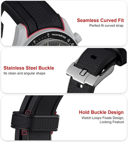 HOTStanchev Bands for Moonswatch Watch,Curved No Gap Soft Silicone Strap for Omega X Swatch Speedmaster 20mm Watch,Swatch Omega Moonswatch Speedmaster Replacement Strap Men Women (Black)