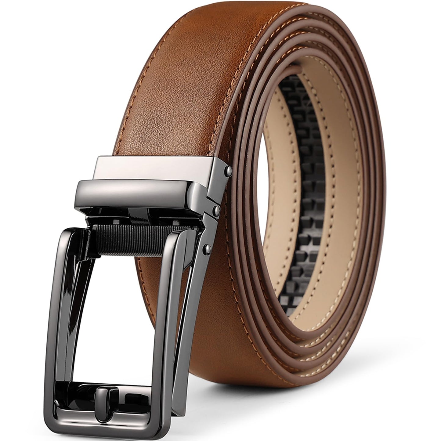 HOTFounders & C Men's Leather Ratchet Comfort Click Belt Dress with Slide Buckle -Adjustable Trim to Fit