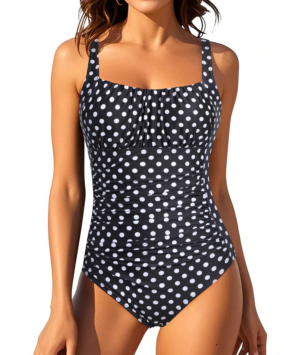 HOTOne Piece Bathing Suit for Women Tummy Control Vintage Swimsuit | Square Neck, Supportive Unremovable Cups, Ruched Design, Adjustable Straps, Full Coverage