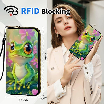 HOTWomen's Wallets,PU Leather Wristlet Wallet for Women,Card Holder Organizer Ladies Clutch with Zipper & Phone Holder-Lovely Frog