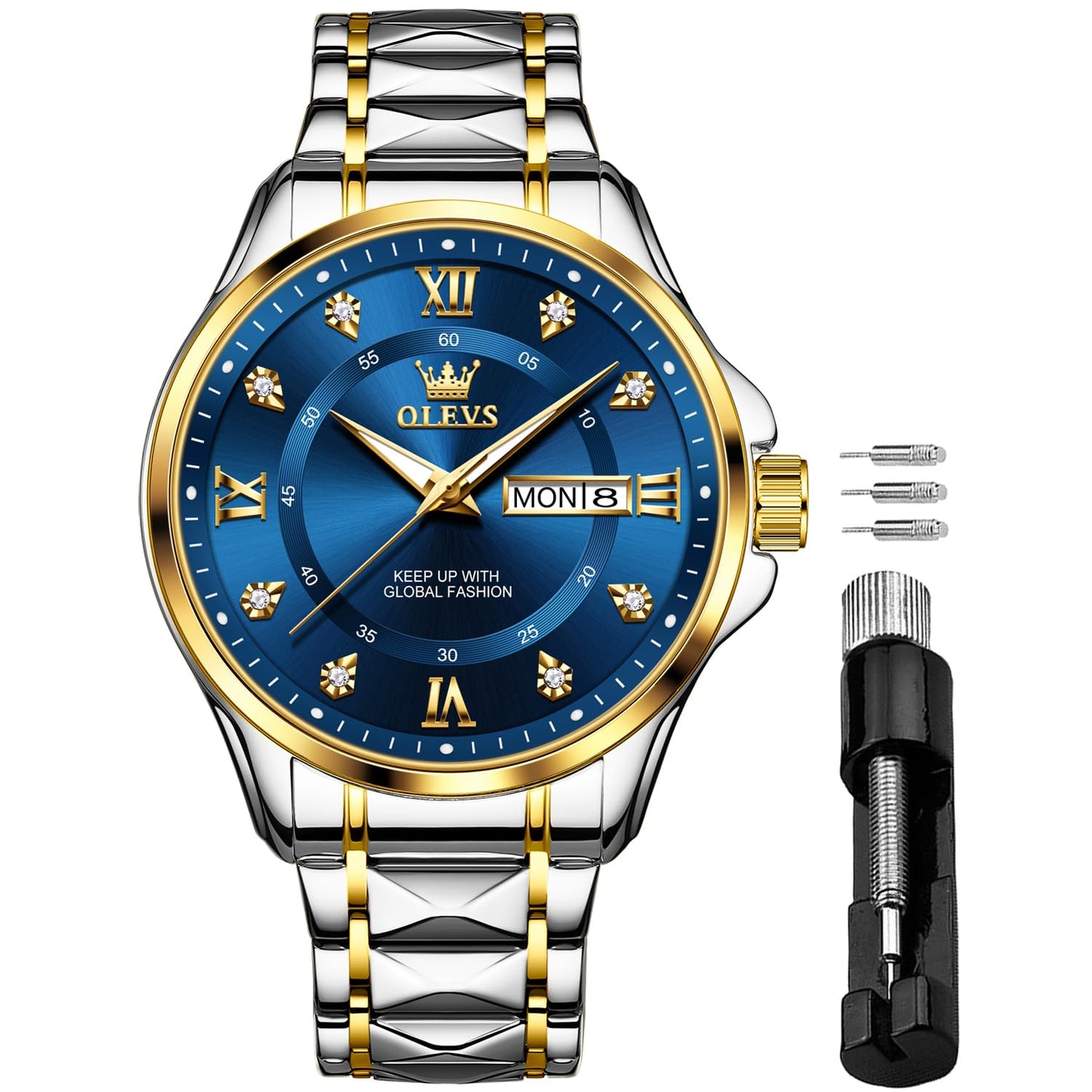 HOTOLEVS Men's Waterproof Watches Stainless Steel Waterproof Chronograph Wrist Watches Luxury Dress White Luminous Big Face Analog Quartz Male Watches