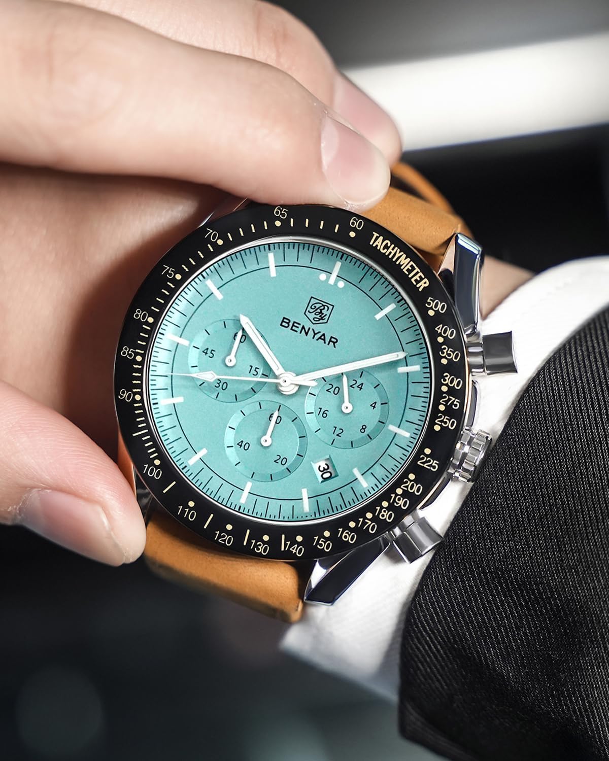 HOTBENYAR Watch for Men Analog Quartz Chronograph Waterproof Luminous Designer Mens Wrist Watches Business Work Sport Casual Dress Watch with Silicone Strap Elegant Gifts for Men