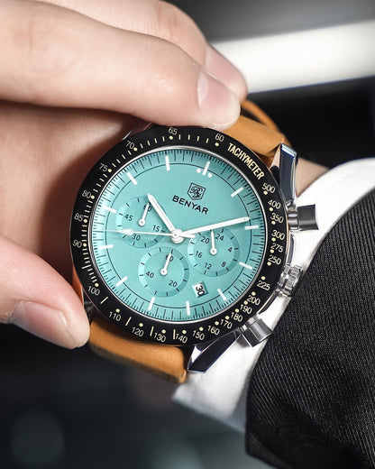 HOTBENYAR Watch for Men Analog Quartz Chronograph Waterproof Luminous Designer Mens Wrist Watches Business Work Sport Casual Dress Watch with Silicone Strap Elegant Gifts for Men