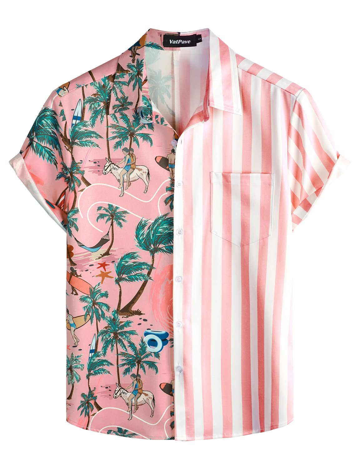 HOTVATPAVE Mens Hawaiian Flamingo Shirt Casual Tropical Summer Beach Shirts | Animal Print, Button Down Short Sleeve, Stylish, Untucked, Vacation, Floral, Cruise, Date, Party, Rave, Concert, Pocket