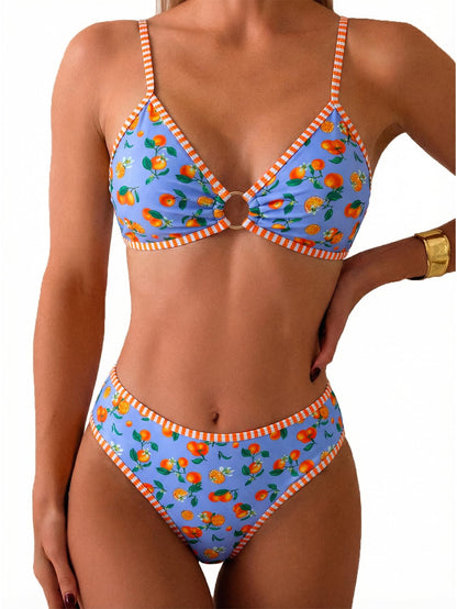 HOTTainehs Women's Two Piece Bikini Sets O Ring Front Top Ditsy Floral Triangle Swimsuits Cheeky Bathing Suit