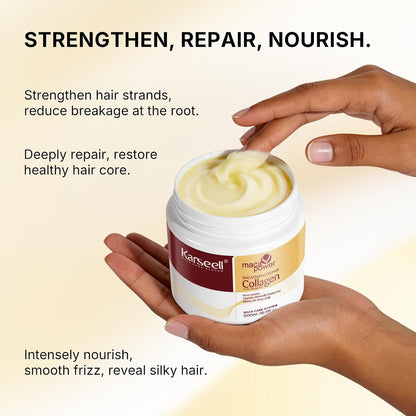 HOTKarseell Collagen Hair Treatment Deep Repair Conditioning Argan Oil Collagen Hair Mask Essence for Dry Damaged Hair All Hair Types 16.90 oz 500ml