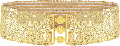 HOTAnna-Kaci Women's Sparkly Glitter Sequin Wide Stretch Elastic Belt Accessory