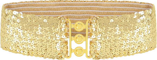 HOTAnna-Kaci Women's Sparkly Glitter Sequin Wide Stretch Elastic Belt Accessory