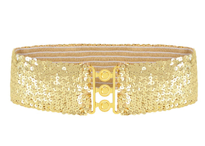 HOTAnna-Kaci Women's Sparkly Glitter Sequin Wide Stretch Elastic Belt Accessory