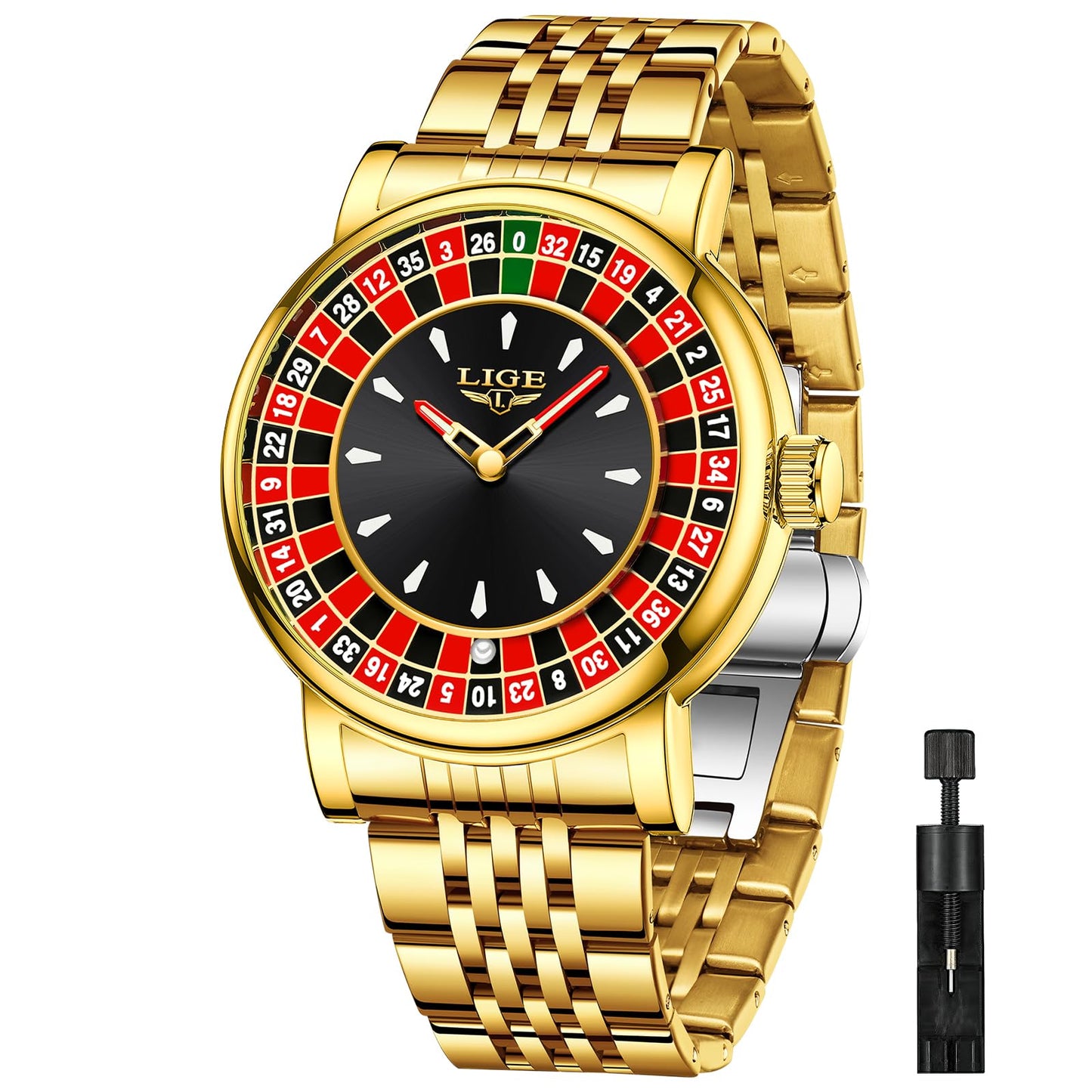 HOTMens Watches,Unique Roulette Style Quartz Analog Watch,45MM Big Face Alloy Waterproof Glowing Watch for Men,Exquisite and Durable Leather Strap,Casual Fashionable Men's Wrist Watches