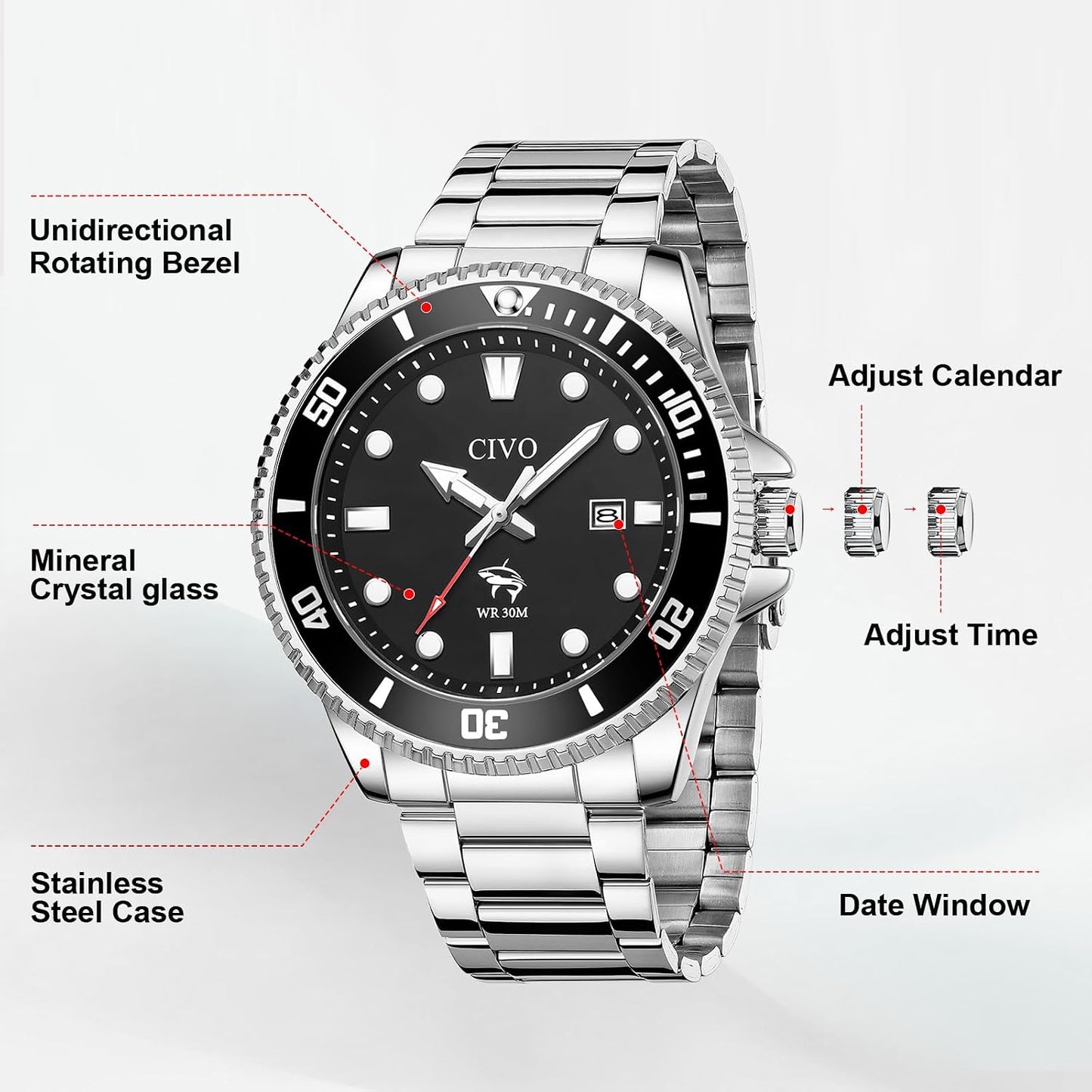 HOTCIVO Sport Wrist Watches for Men: Classic Analog Watch with Date Luminous - Silicone Strap & Waterproof - Casual Men's Watch for Outdoor Camping Cycling