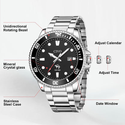 HOTCIVO Sport Wrist Watches for Men: Classic Analog Watch with Date Luminous - Silicone Strap & Waterproof - Casual Men's Watch for Outdoor Camping Cycling