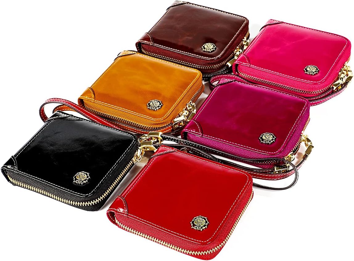 HOTSmall Womens Wallet, RFID Blocking Genuine Leather Purse Zip Around Credit Card Holder Purse Clutch Wallet with Wristlet (Black)