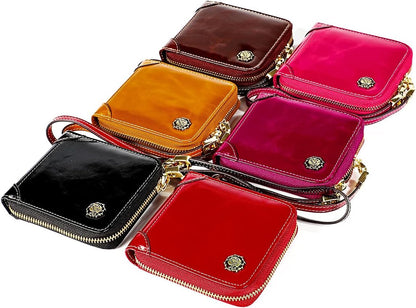 HOTSmall Womens Wallet, RFID Blocking Genuine Leather Purse Zip Around Credit Card Holder Purse Clutch Wallet with Wristlet (Black)